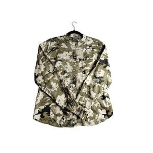 Chico's Blouse Embroiderd Women's Large Long Sleeve  Camo Green Top